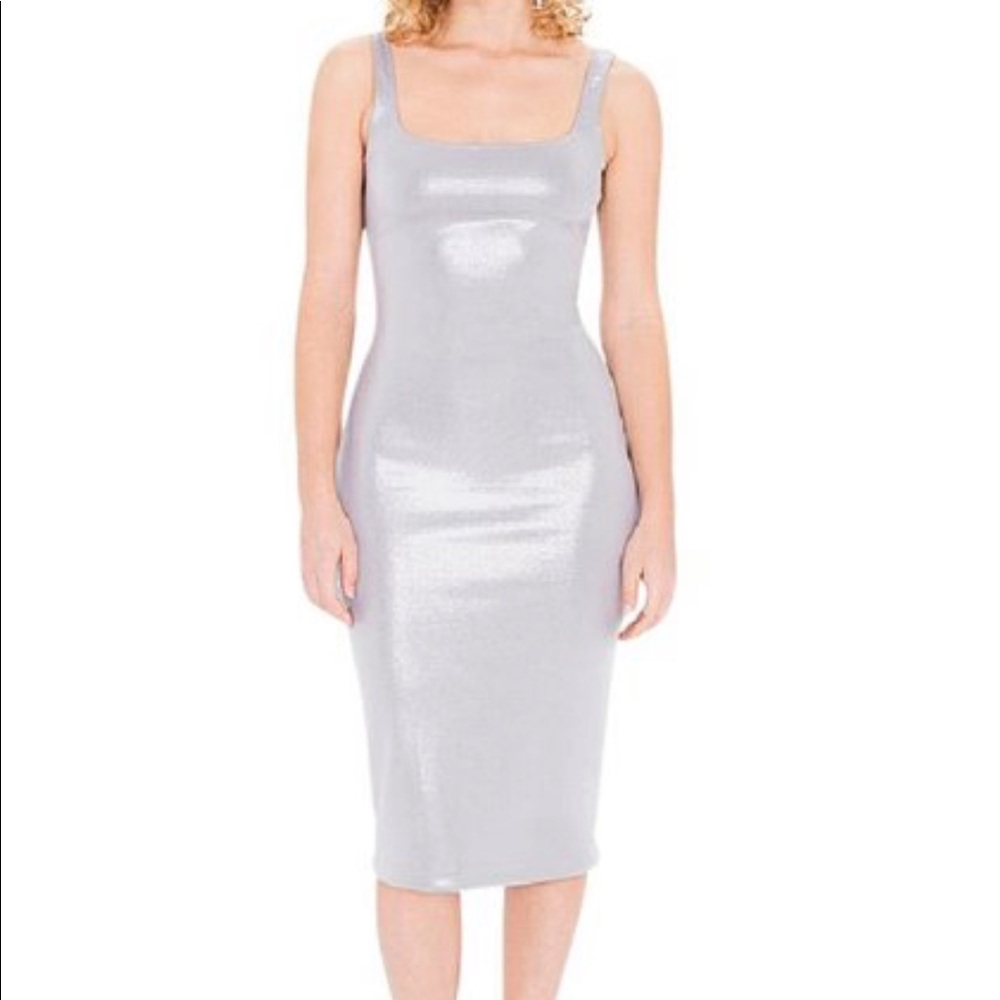 Silver Ponte Foil Bodycon Metallic Night Out Dress